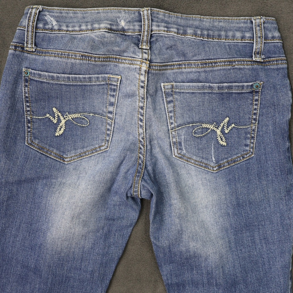 Womens Low Rise Skinny Jeans Medium Wash Embroidered Back Pockets Blue Size 7 - Picture 5 of 11